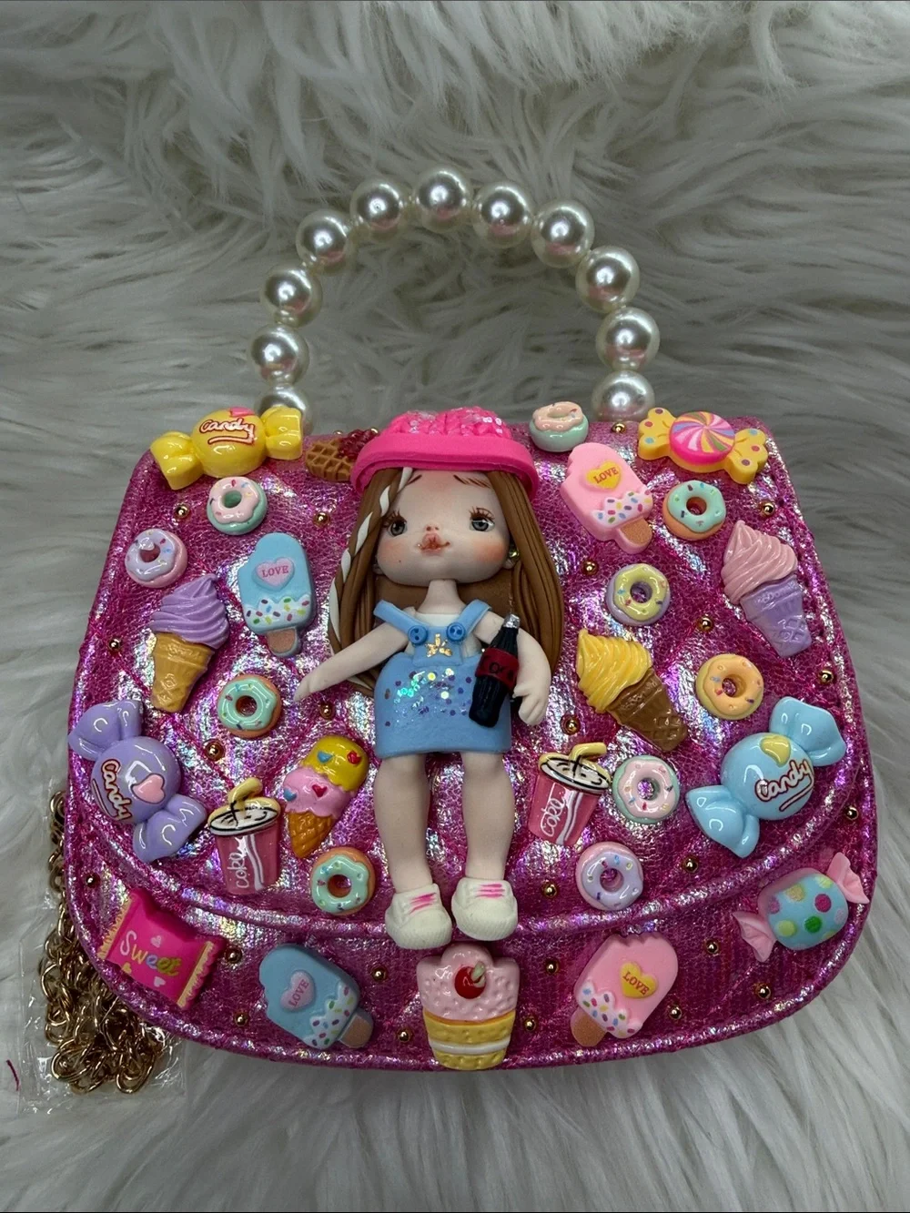 Coca Cola Girl on a Pink Purse with Candy Charms